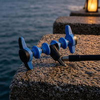Raised Side Arms Fishing Rod Holder Head Blue Coated Ground Stake Rod Holder Head Ridged Center Ground Fishing Pole Stand Threaded Connector