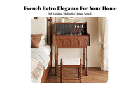 Bedside Vanity Cabinet French aesthetic Dressing Table Storage Drawer Cushioned Stool Included for Teens