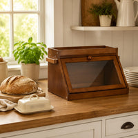 Bamboo Bread Box Flip-down Door Bread Box with Window Dust Resistant