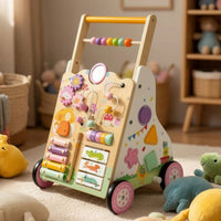 Wooden Push Activity Toy Sturdy Wooden Infant Activity Toy with Wheels Interactive Learning Toy for Young Children, Infants, Playroom, Nursery