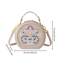 Chinese Design Round Bag Vintage Influenced Round Embroidered Handbag Lightweight Circular Crossbody Purse for Party, Travel