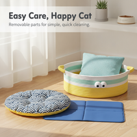 Hand-Woven Rattan Cat Bed with Cushion - Summer Cool Pet Hammock for Cats