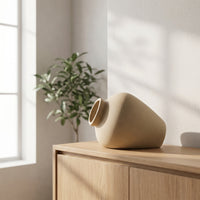 Vase with Slanted Opening Stone-Look Sculptural Vase Matte Vessel for Tabletop