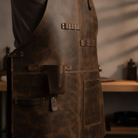 Vintage PU Leather Apron Adjustable Apron with Pockets Multi-Pocket Wear-Resistant for Barbers, Workshop, Barbecue, Grilling