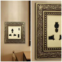 Vintage Switch Socket Panel Ornate Decorator Light Switch with Wall Plate Embossed Fitting Brass-Colored for Interior Designers, Homeowners, Living Room, Bedroom, Hotel, Renovation