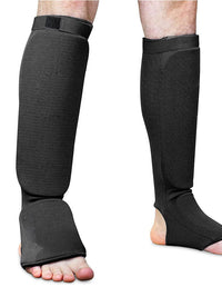 Boxing Shin Guards with Ankle and Foot Protection, EVA Martial Arts Knitted Leg Guards