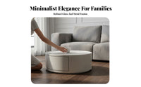 Wheeled Oval Coffee Table with Drawer Space-Saving Living Room Furniture Rounded Corners Easy to Clean for Lounge Area, Bedroom