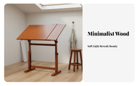 Minimalist Design Adjustable Wooden Drawing Table Writing Utensil Ledge Adjustable Height Drawing Desk Multipurpose Use Tilting Top Artist Workstation Solid Wood Frame for Art Students, Architects, Designers, Home Office, School, Workshop, Classroom
