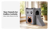 Enclosed Felt Cat House with Ramp | Paw-Print Cutout Openings, Cat Hideaway with Ramp, for Living Room