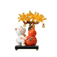 Fortune Cat with Wealth Tree Auspicious Maneki Neko Figurine Prosperity