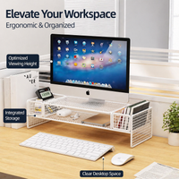 Metal Monitor Stand Riser, 2 Tier Freestanding Desk Riser, Minimalist Ventilated Design for Home Office Decluttering