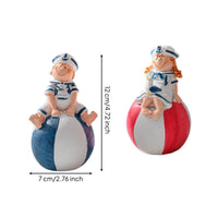 2 Pieces Sailor Figurine Hand-Painted Nautical Figurine Textured Base