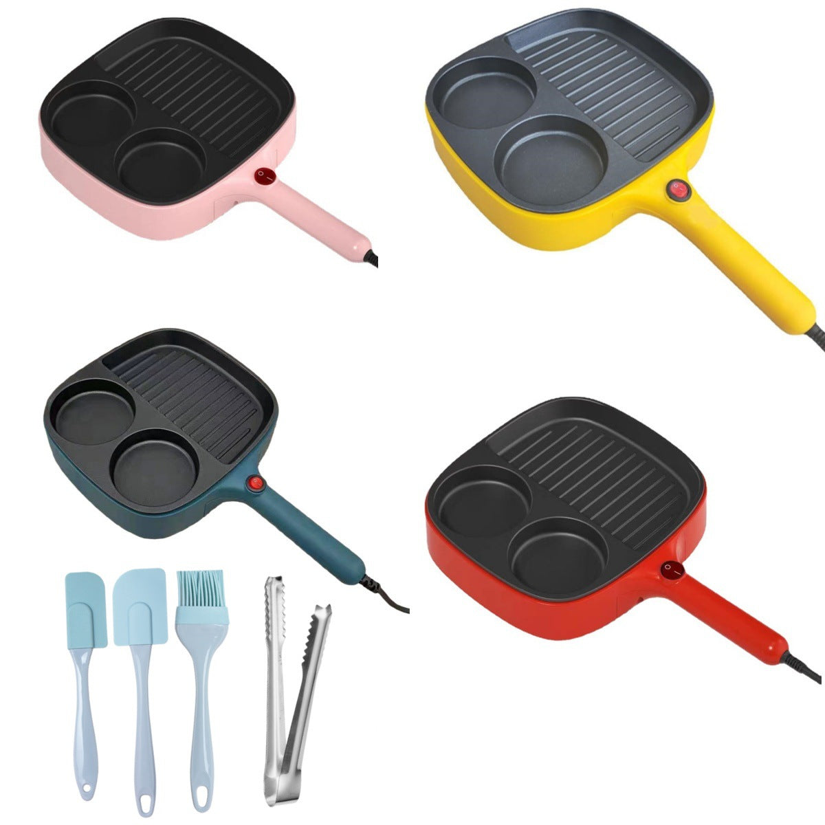 110V Breakfast Machine Small Flat Electric Frying Pan for Eggs, Pancakes, Hamburgers, Non-stick, Dorm BBQ, US Plug