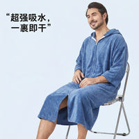 成人款拉链浴袍可定制 logo 吸水速干居家换衣袍游泳冲浪保暖浴衣