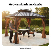 Fourfour-Leg Outdoor Canopy Waterproof Patio Sun Cover Weather Resistant Rigid-Roof Gazebo for Garden Enthusiasts, Party Hosts, Backyard, Poolside