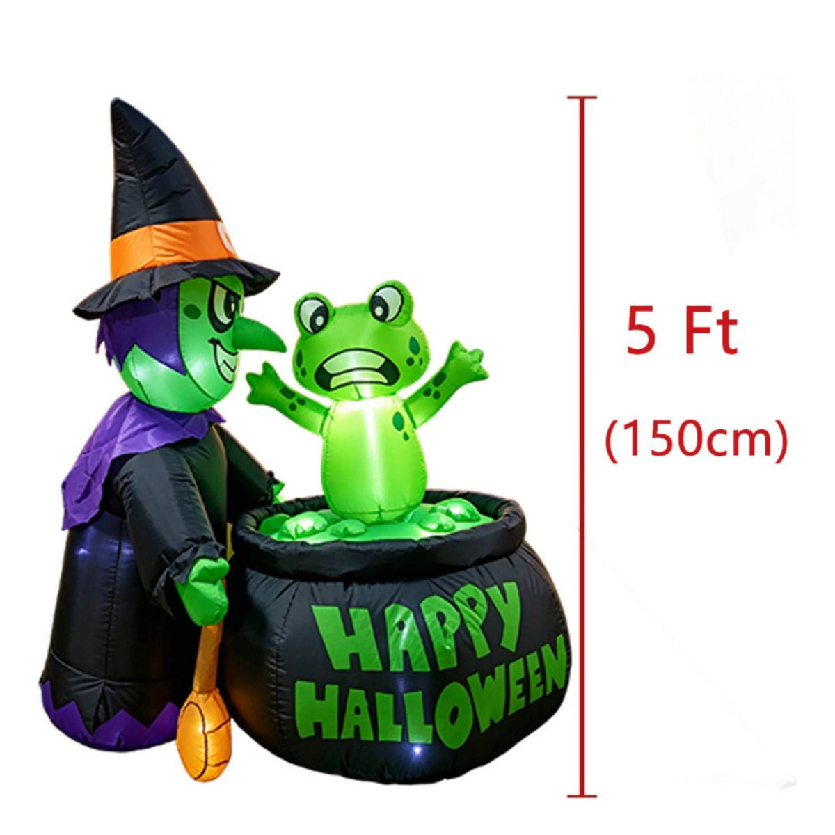 Inflatable Witch with Frog Built-in LED Inflatable Witch with Pot Bright Outdoor Decoration for Lawn