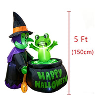 Inflatable Witch with Frog Built-in LED Inflatable Witch with Pot Bright Outdoor Decoration for Lawn