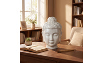 Buddha Head Sculpture Ceramic Buddha Head Statue Gray-White for Bookcase