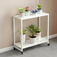 2-Tier Rolling Plant Stand Floor-Standing Multi-Tiered Plant Stand Easy to Move