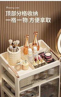 2025新款化妆品收纳盒桌面抽屉式梳妆台口红护肤品分隔收纳置物架 长虹透纹收纳盒-一层【1大抽屉+分格层】