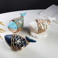 Mediterranean Rope Net Whale Decorative Wooden Figurine