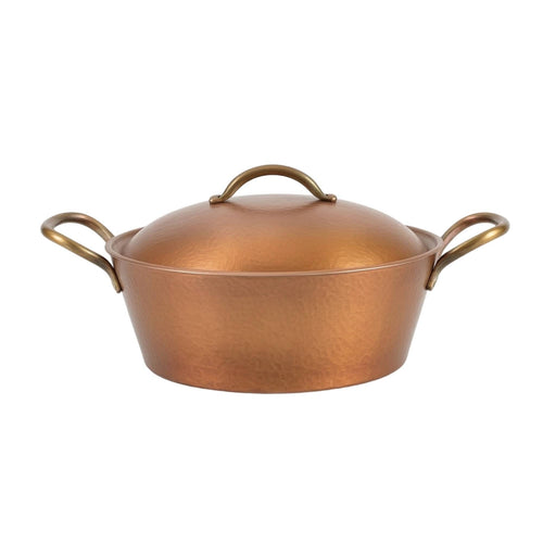 Copper Pot with Lid Hammered Nabe Wide-Bellied for Tabletop Dining, Home Cooks