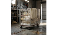 Rolling Wire Basket Trolley Push Handle Metal Utility Trolley Wood-Tone Grip