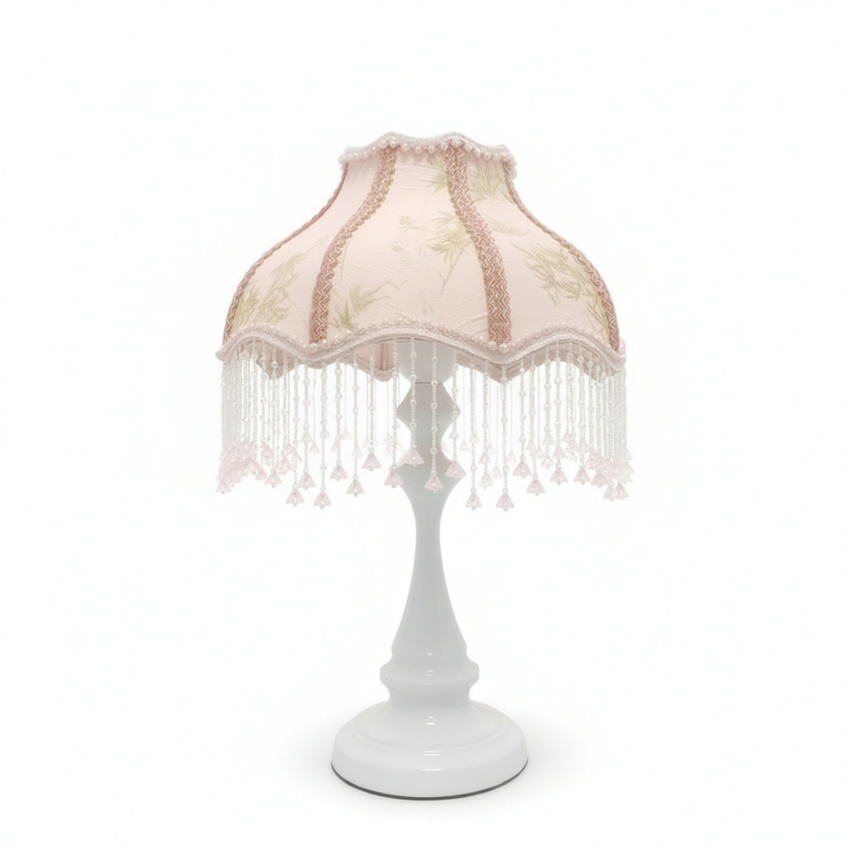 Pedestal Lamp with Shade Dimmable Fringe Lamp with Crystal Beads Beaded Nightstand Light USB Dimmer for Reading Corner