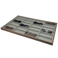 Wooden Display Tray for 24 Eyeglasses or Sunglasses, Walnut Finish