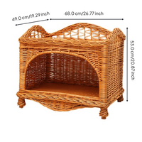 Wicker Cat Bed, 2-Tier Removable Pet House, Rattan Dog Bed