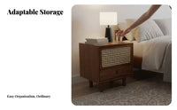 Rattan accent Nightstand natural simplicity aesthetic look Wicker Front End Table handmade Single Drawer Storage for homeowners