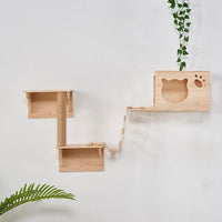 Wooden Wall-Mounted Cat Climbing Shelf with Cat House and Scratching Post