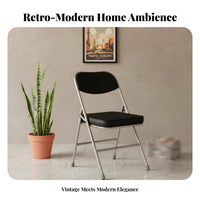 Upholstered Folding Chair Retro Design Padded Metal Folding Chair