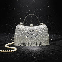 Wrist Strap Rhinestone Fringe Clutch Glamorous Beaded Wristlet Purse Gold Frame for Banquet, Wedding