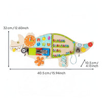 Early Education Wooden Wall Mounted Activity Panel Multi-Functional Toddler Learning Board Child-Centered Inspired Dinosaur Busy Board Hand-Eye Coordination Training for Toddlers, Preschoolers, Kindergarten, Playroom, Nursery