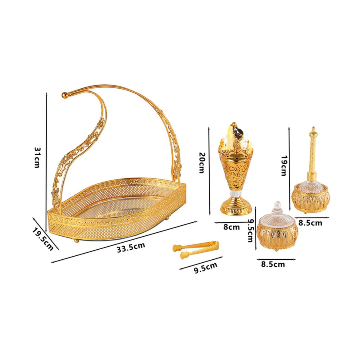 5 Pieces Ornate Scent Tray Set Luxury Golden Finish Scent Burner Set Decorative Scented Chips Burner