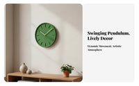 Pendulum Wall Clock, Flocked Surface with Brass Hands, Nordic Minimalist Decorative Clock for Living Room Bedroom Decor
