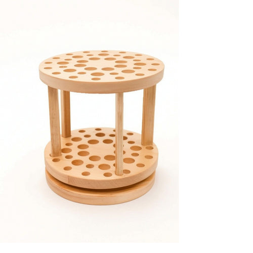 Rotating Brush Holder Wood Wooden Brush Stand Round Pen Holder for Painters, Crafters, Art Studio, Desk, Craft Room