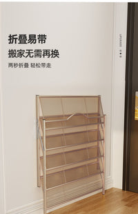 鞋架子家用门口多层折叠鞋架免安装一体式入户门室内好看简易鞋柜 6层80cm密网香槟色+带层板