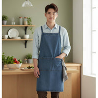 Denim Bib Apron Multiple Pockets Denim Apron Breathable Workwear