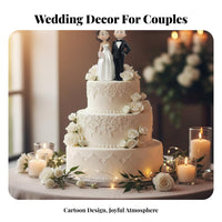 Bride and Groom Cake Topper European Design Cartoon Wedding Couple Doll Romantic Design Bride and Groom Statue for Anniversary, Desktop, Car Dashboard