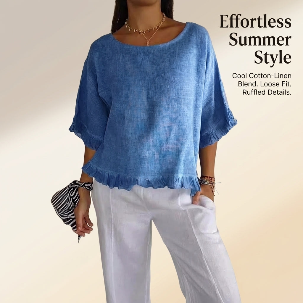 Beach Cover Up Linen Shirt with Round Neckline, Dressy Casual Breathable Blend, Ladies Pullover Style