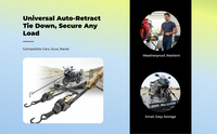Retractable ratchet strap secures motorcycles