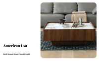 Italian design Design Square Coffee Table with Drawers Sintered Stone Top Living Room Furniture Two-Drawer Storage Minimalist Aesthetic for Homeowners, Families, Interior Designers, Lounge Area, Study