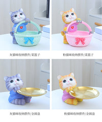 可爱猫招财猫托盘摆件玄关钥匙收纳家居客厅桌面办公室创意装饰品