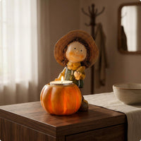 Straw-Hat Child Candle Holder Table Centerpiece Harvest Candle Holder Figurine