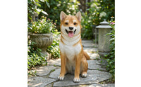 and-White Dog Statue Fiberglass Akita Statue Hand-Painted Figurine for Entryway