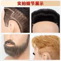 男士带胡子全真发头模 真人发丝可反复烫染 理发比赛精剪造型专用