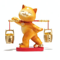 Cat Statue with Hanging Buckets Decorative Sculpture Smiling for Homeowners