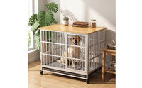 Easy to Clean Indoor Dog Crate with Wood Top Stylish Dog Crate Furniture Smooth-Rolling Gnaw-resistantResistant for Apartment